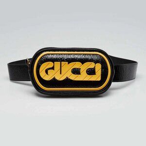 Gucci Black Patent Leather Rubber Game Patch Logo Belt Bag Size 85/34